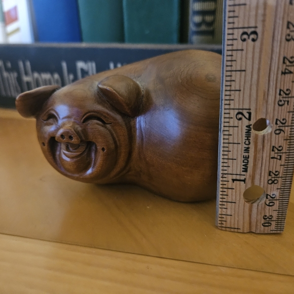 Vintage Japanese Happy Boxwood Carved Pig - Picture 13 of 13